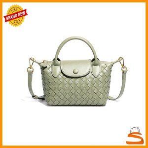 Mini Braided Faux Leather Top Handle Satchel Handbag Adjustable Strap
